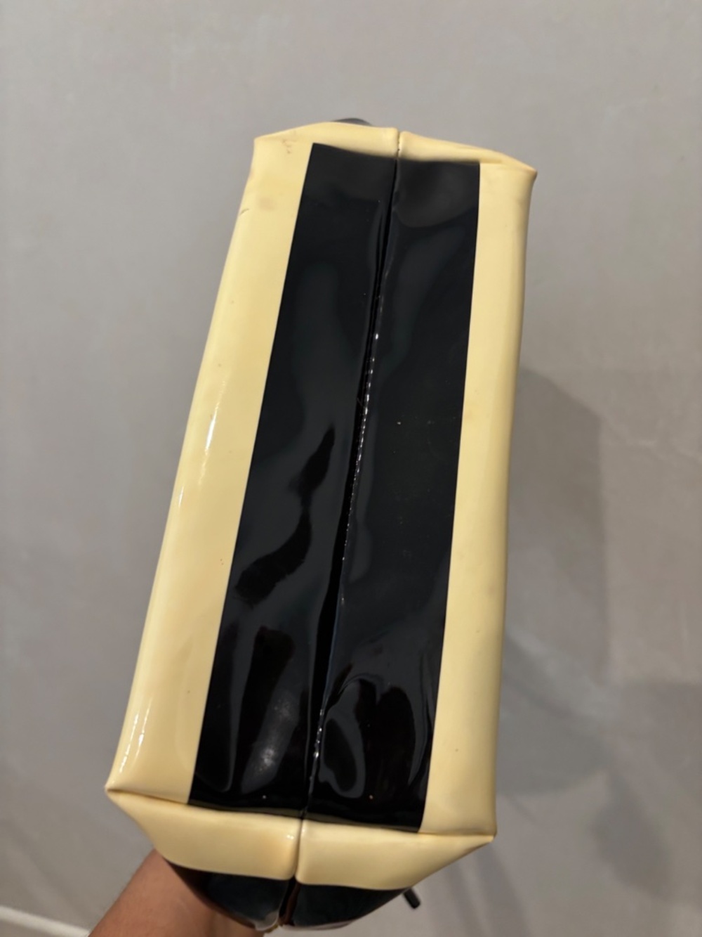 Kate Spade New York Black & Cream Striped Patent Leather Zip Tote Bag - Picture 5 of 5